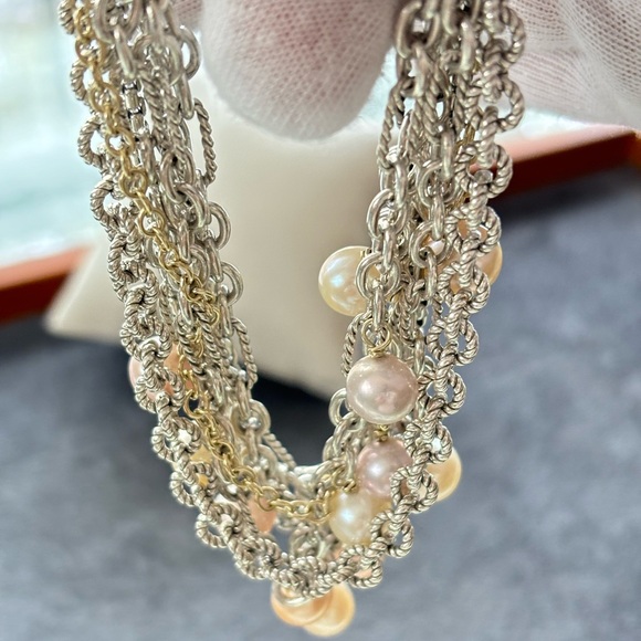 David Yurman 925 & 18k Gold Multi-Strand Pearl Bracelet 7" - Picture 5 of 9
